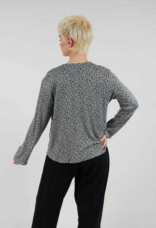 Long Sleeved Ruffle Neck Top in Silver