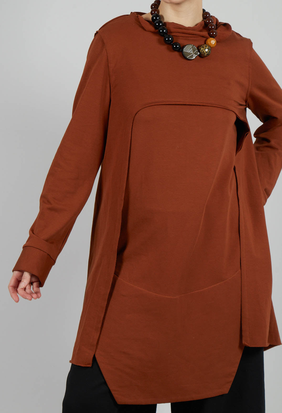 Open Front Top with Long Sleeves in Burnt Orange