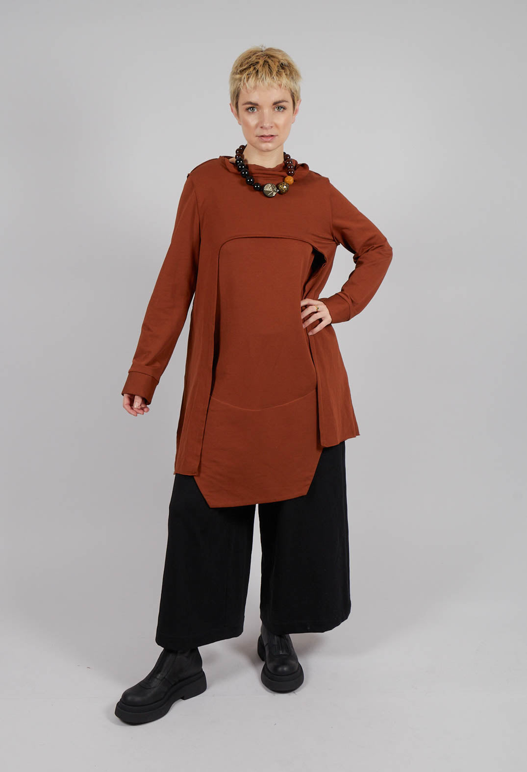 Open Front Top with Long Sleeves in Burnt Orange