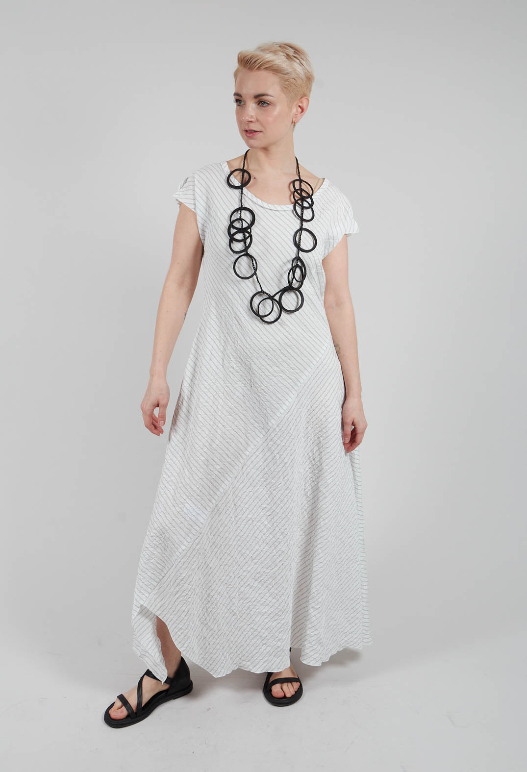 Haku Dress in White with Black Stripes