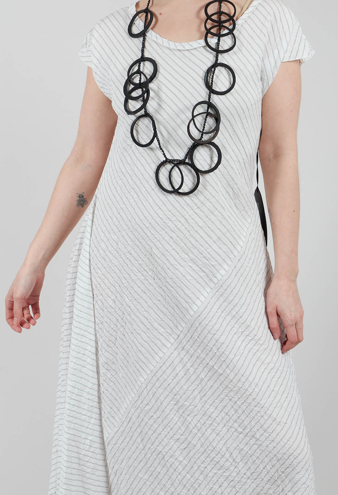 Haku Dress in White with Black Stripes