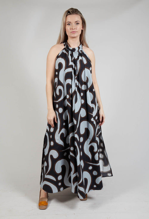 Halterneck Dress in Brown Print