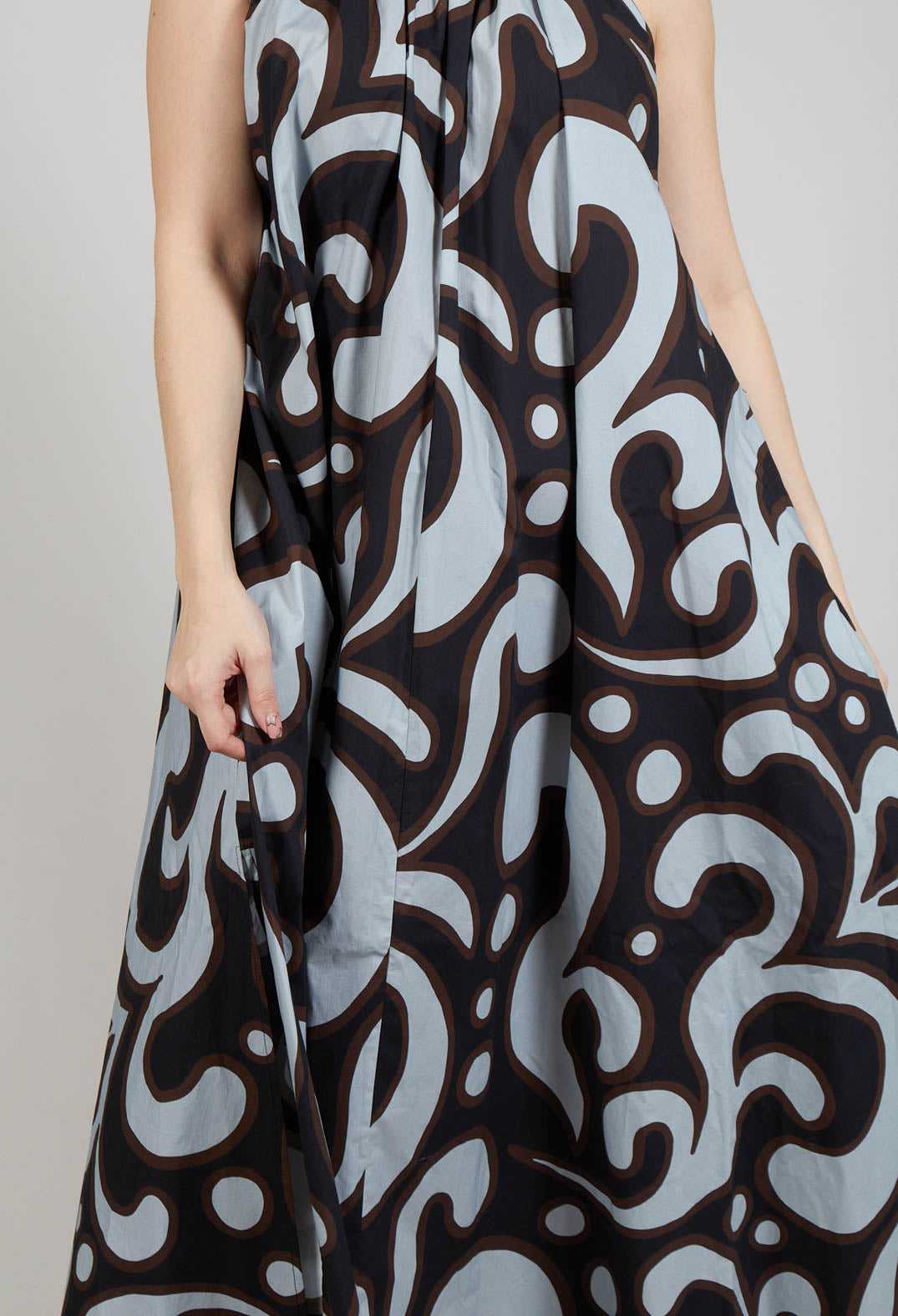Halterneck Dress in Brown Print