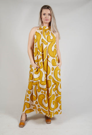 Halterneck Dress in Mustard Print
