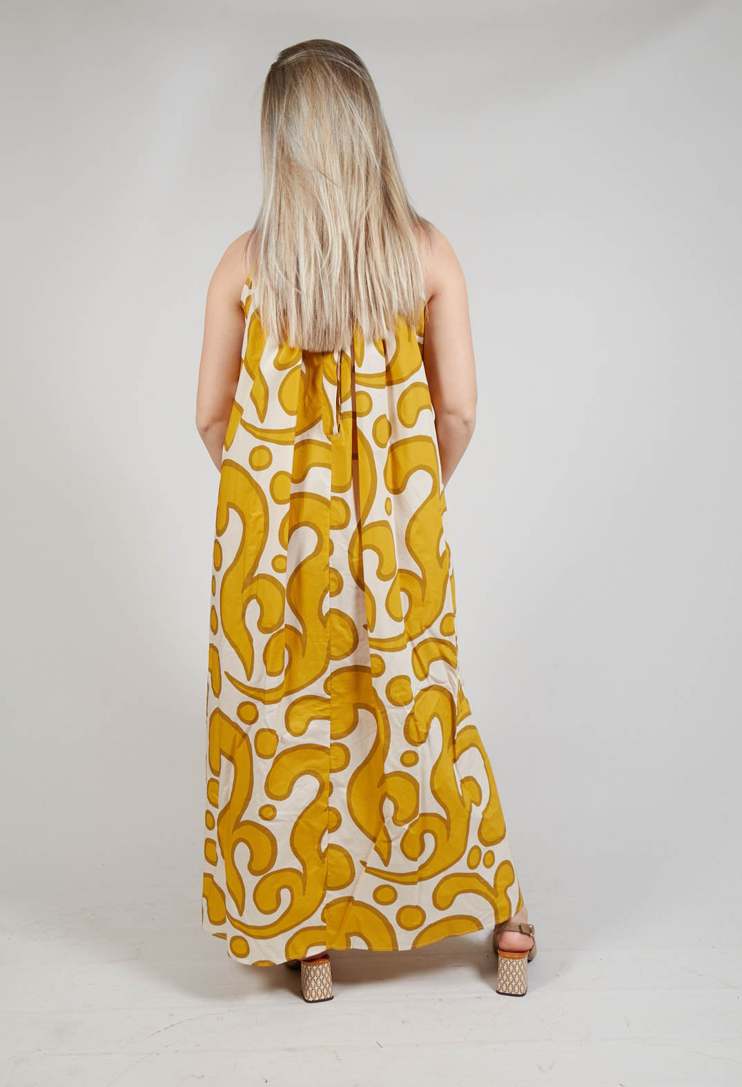 Halterneck Dress in Mustard Print
