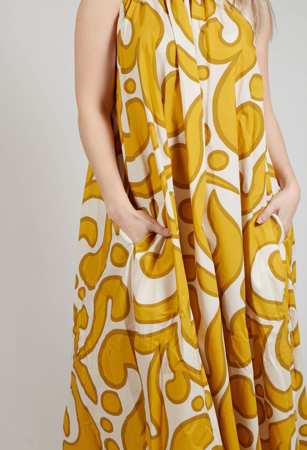 Halterneck Dress in Mustard Print