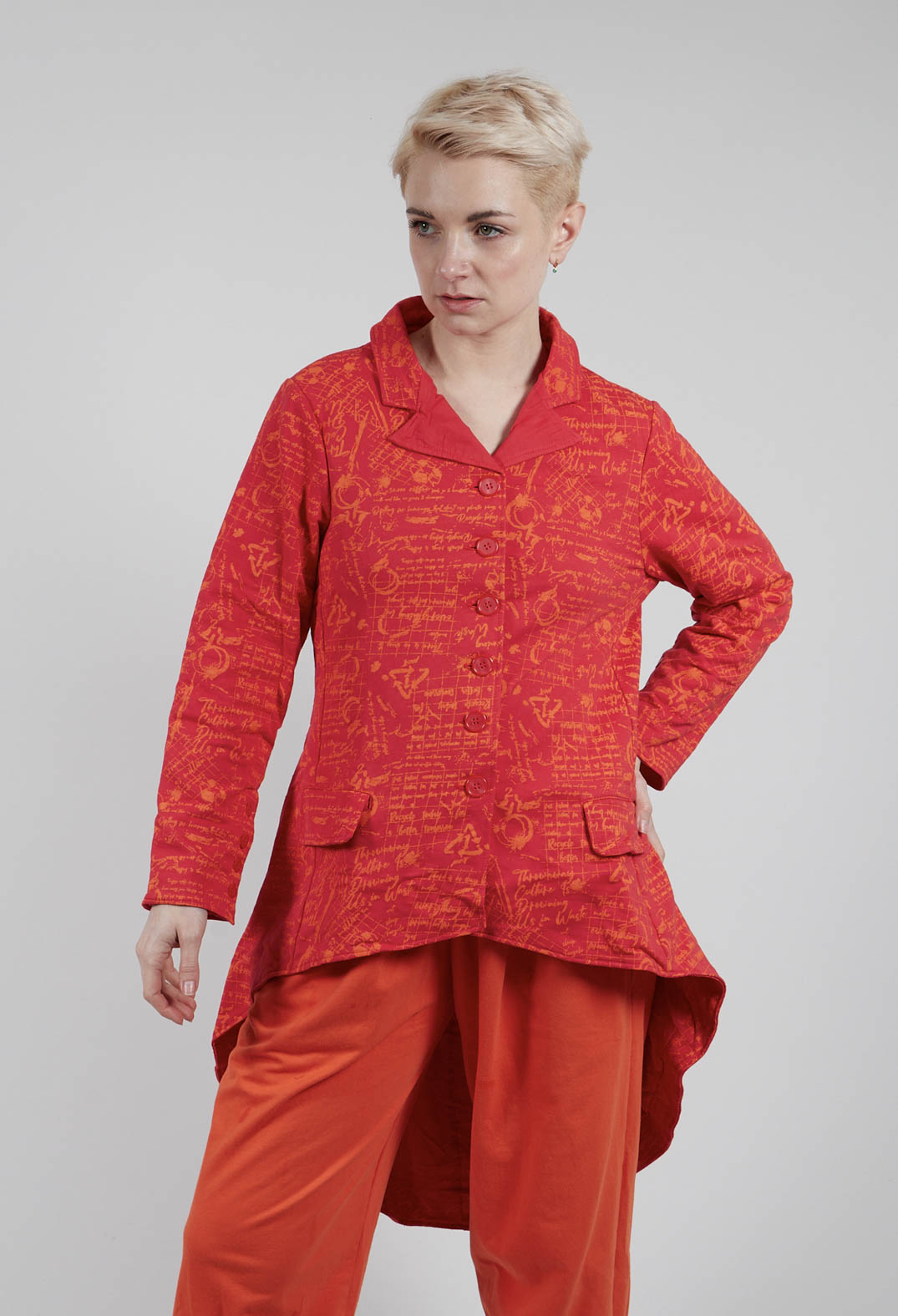 Hi Lo Jacket in Red with Orange Seregraphy