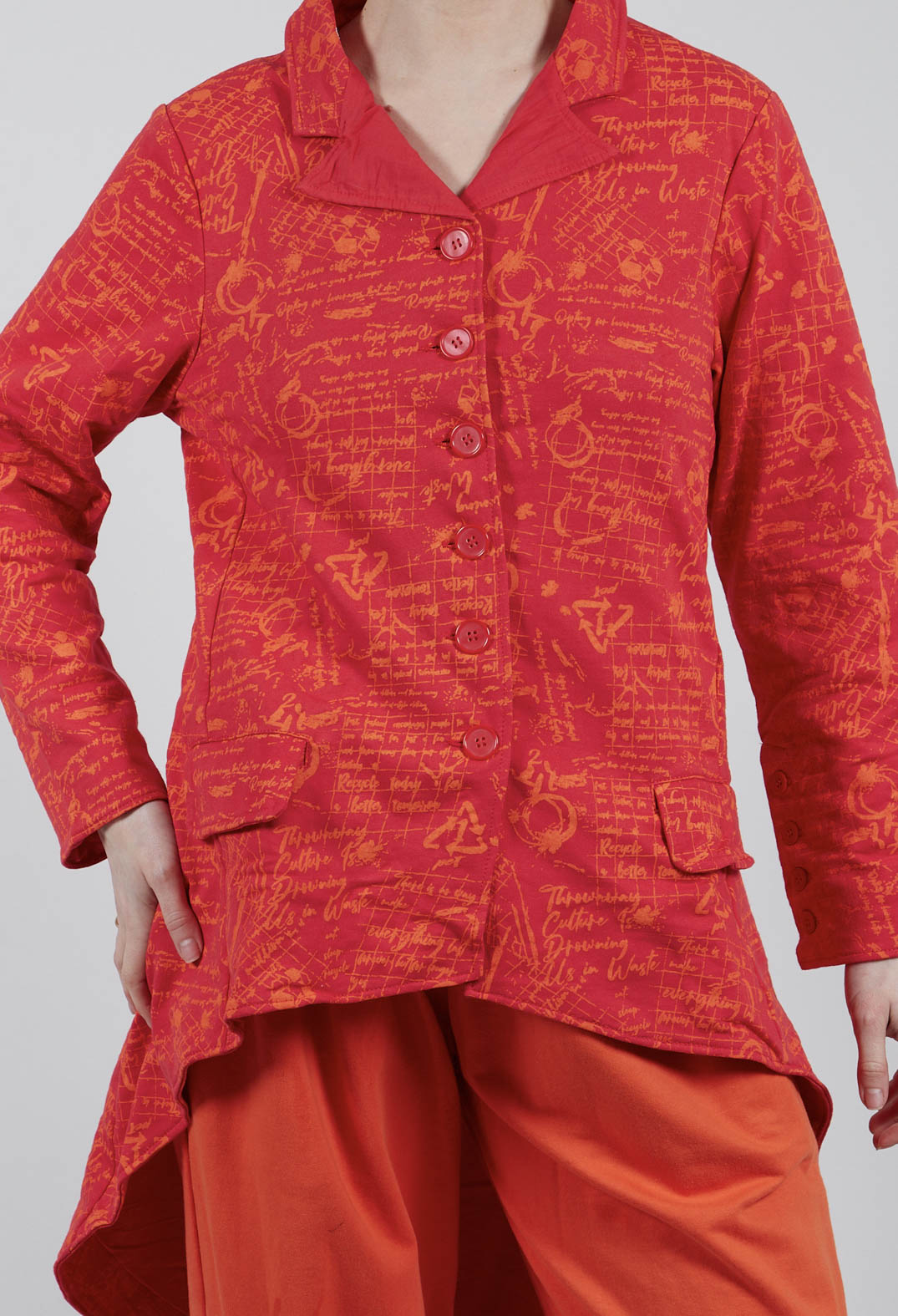 Hi Lo Jacket in Red with Orange Seregraphy