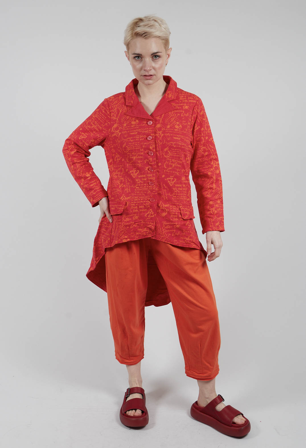 Hi Lo Jacket in Red with Orange Seregraphy