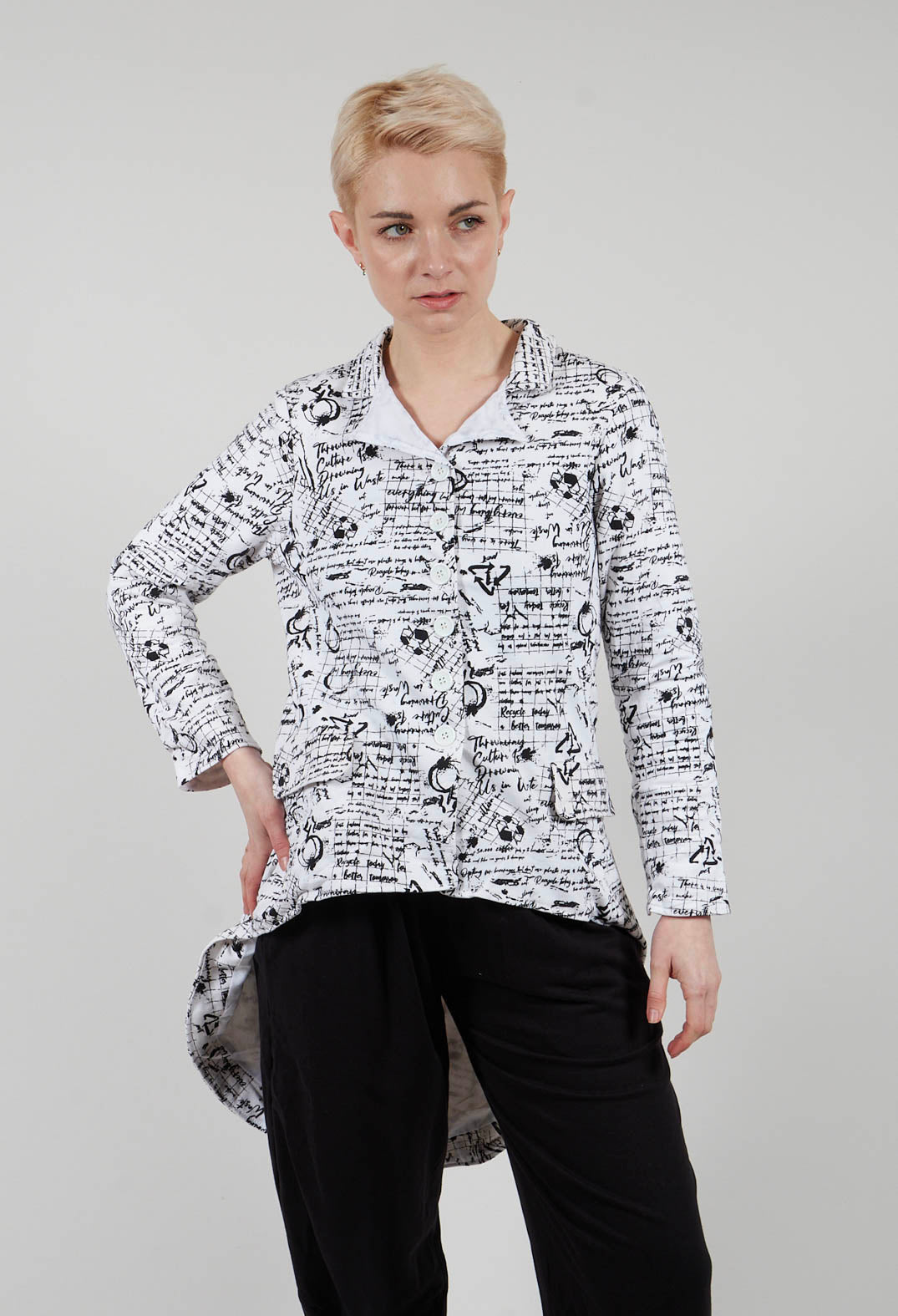 Hi Lo Jacket in white with Black Seregraphy
