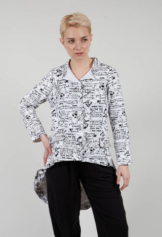 Hi Lo Jacket in white with Black Seregraphy