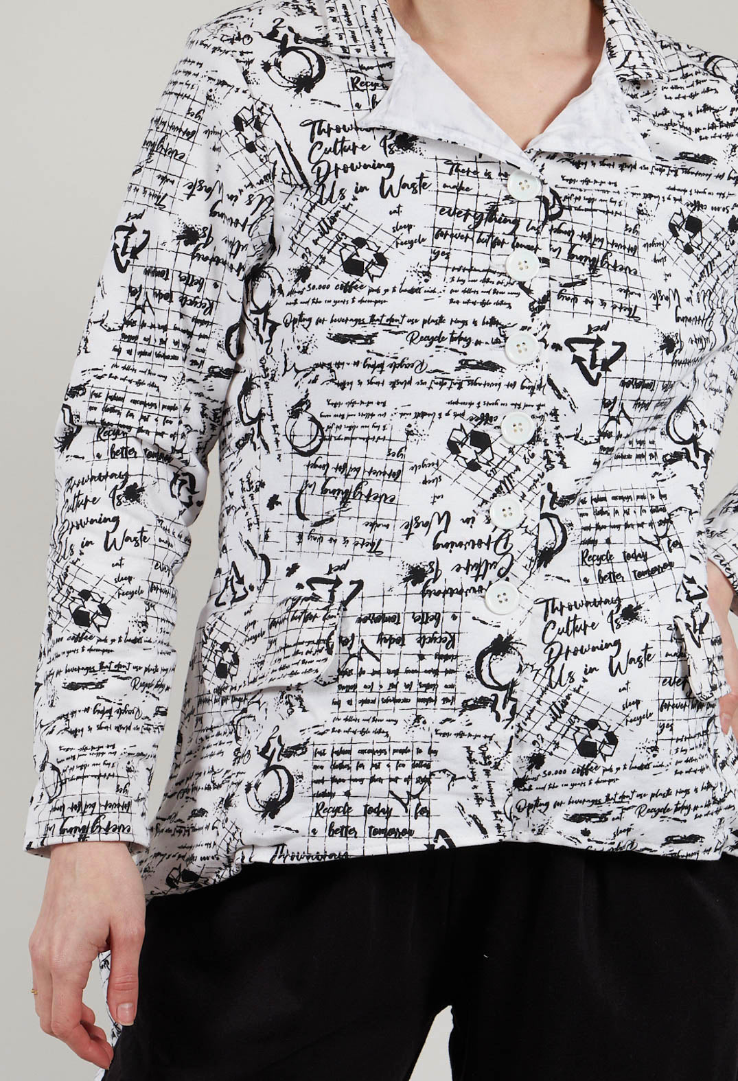 Hi Lo Jacket in white with Black Seregraphy