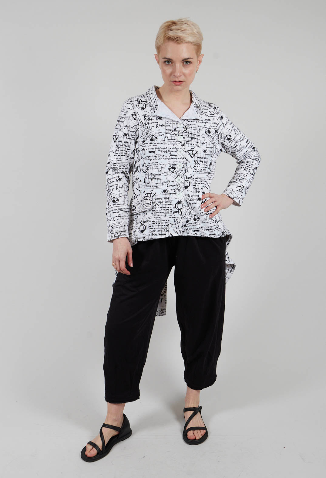 Hi Lo Jacket in white with Black Seregraphy