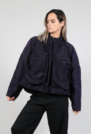 High Neck Bomber Jacket in Grape
