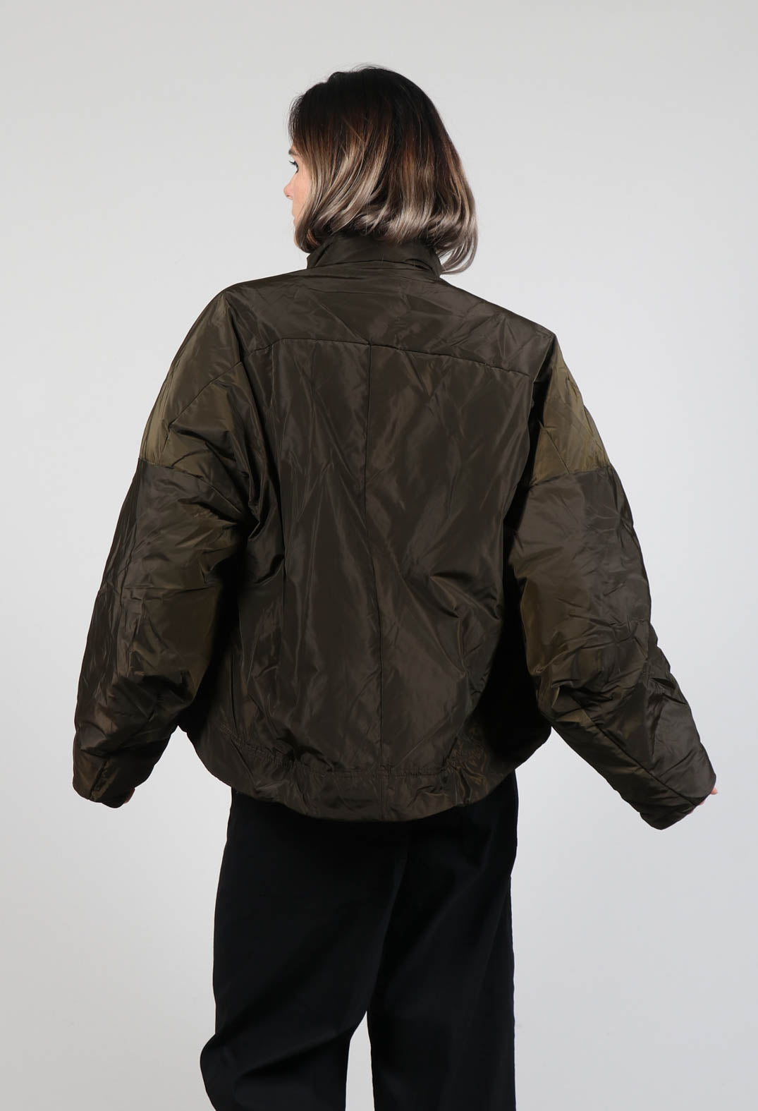 High Neck Bomber Jacket in Khaki