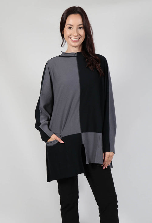 High Neck Jumper in Black Grey Check