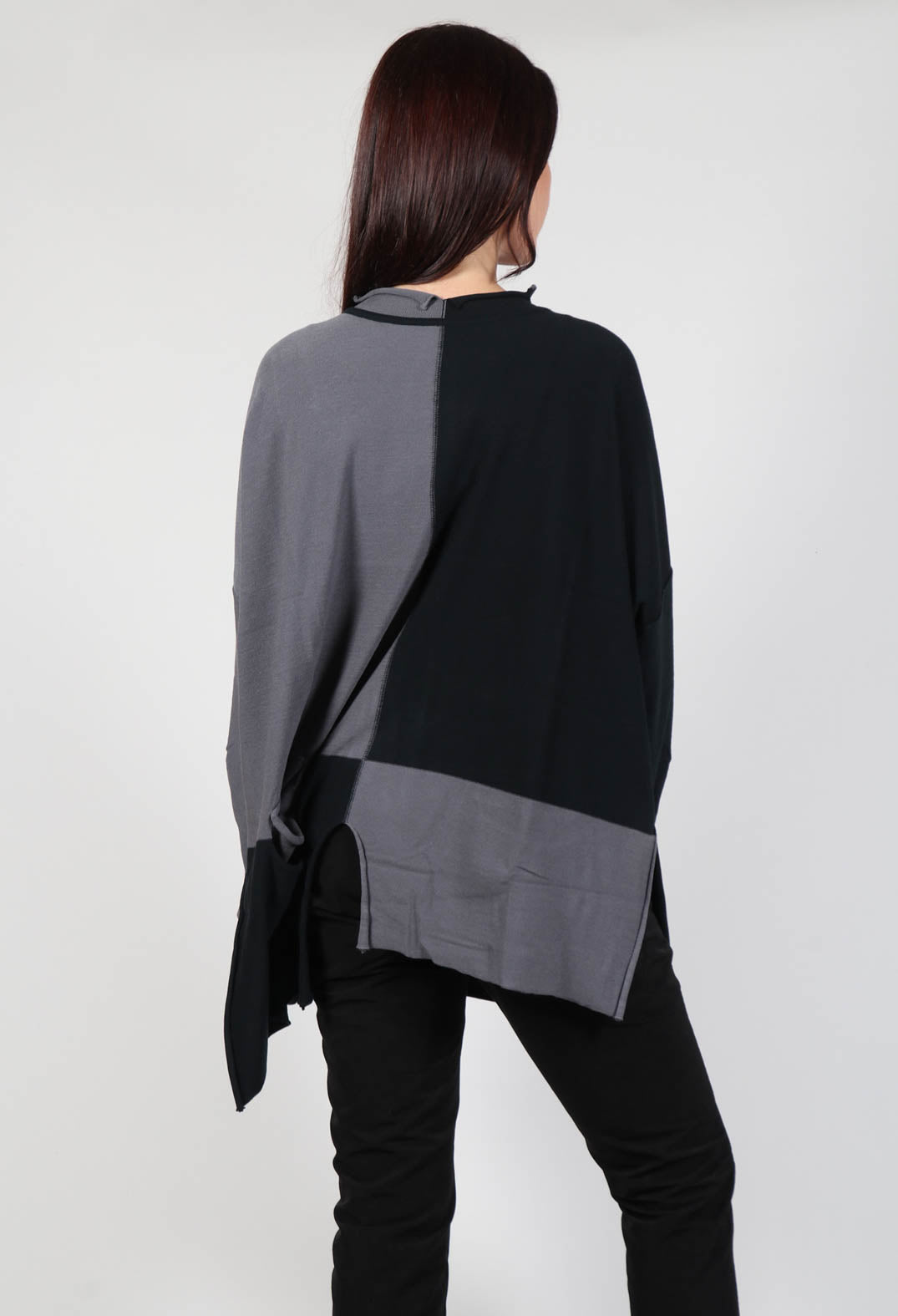High Neck Jumper in Black Grey Check