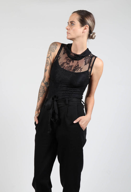 High Neck Lace Bodysuit in Smanicato Nero