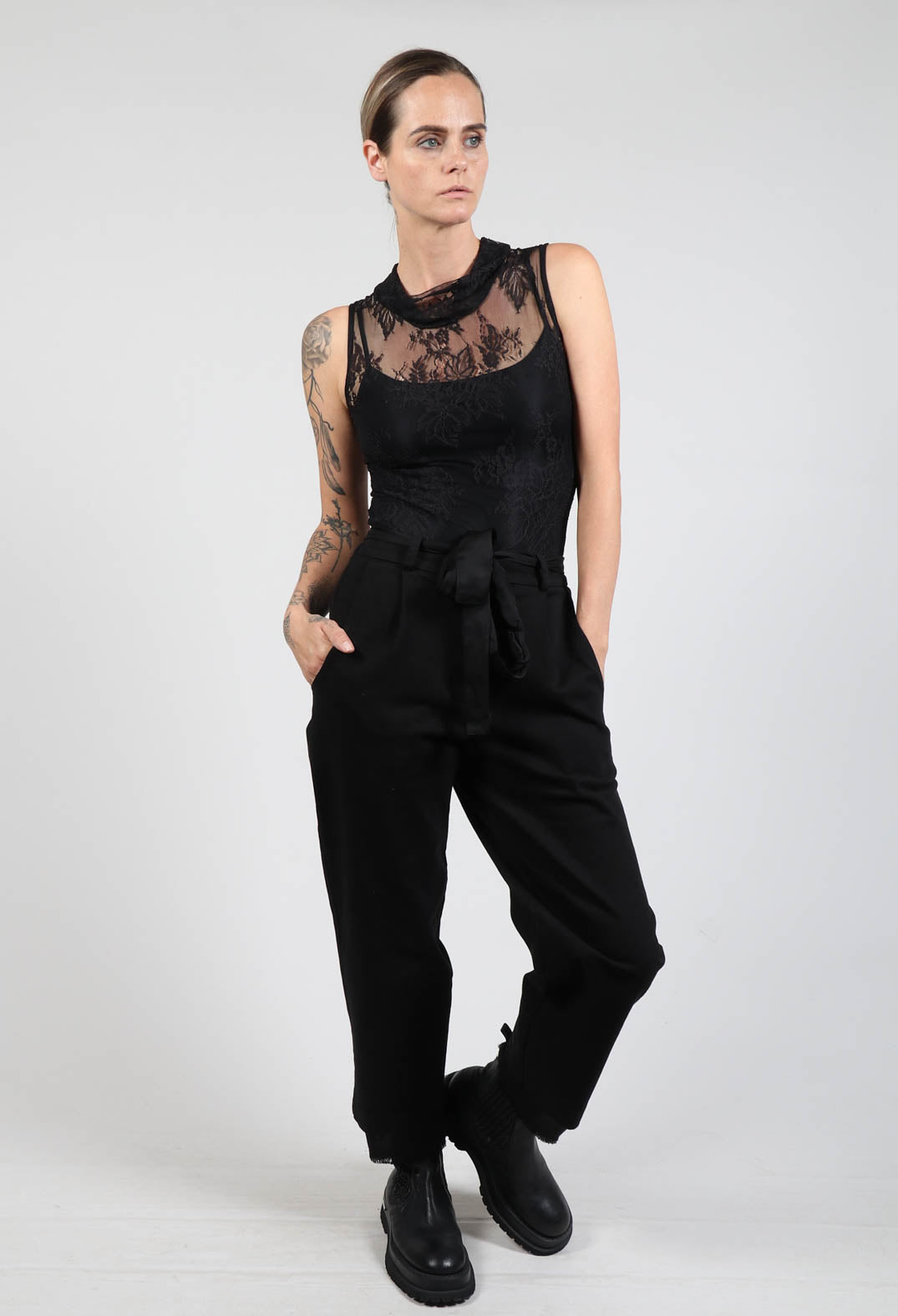 High Neck Lace Bodysuit in Smanicato Nero