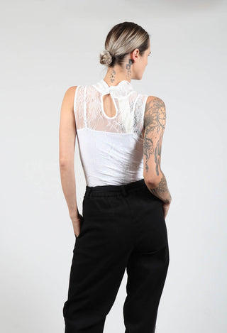 High Neck Lace Bodysuit in Smanicato Panna