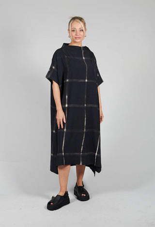 High Neck Midi Dress in Black/Beige Print