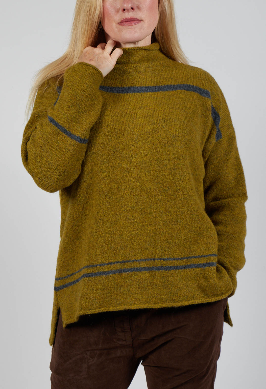 High Neck Stripe Jumper in Cedro