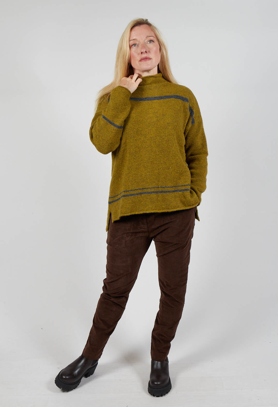 High Neck Stripe Jumper in Cedro