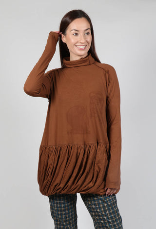 High Neck Top with Bubble Hem in Brick Print