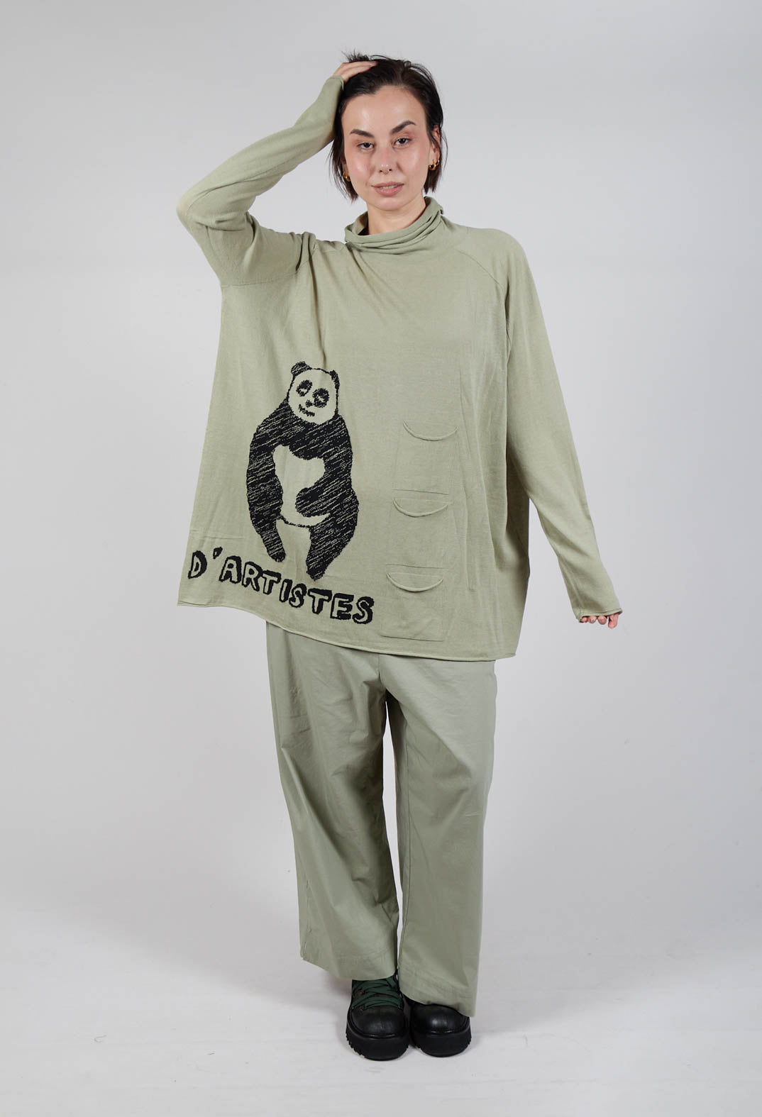 High Neck Top with Motif in Defender Jacquard