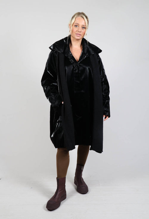 High Shine Coat with Scarf in Black