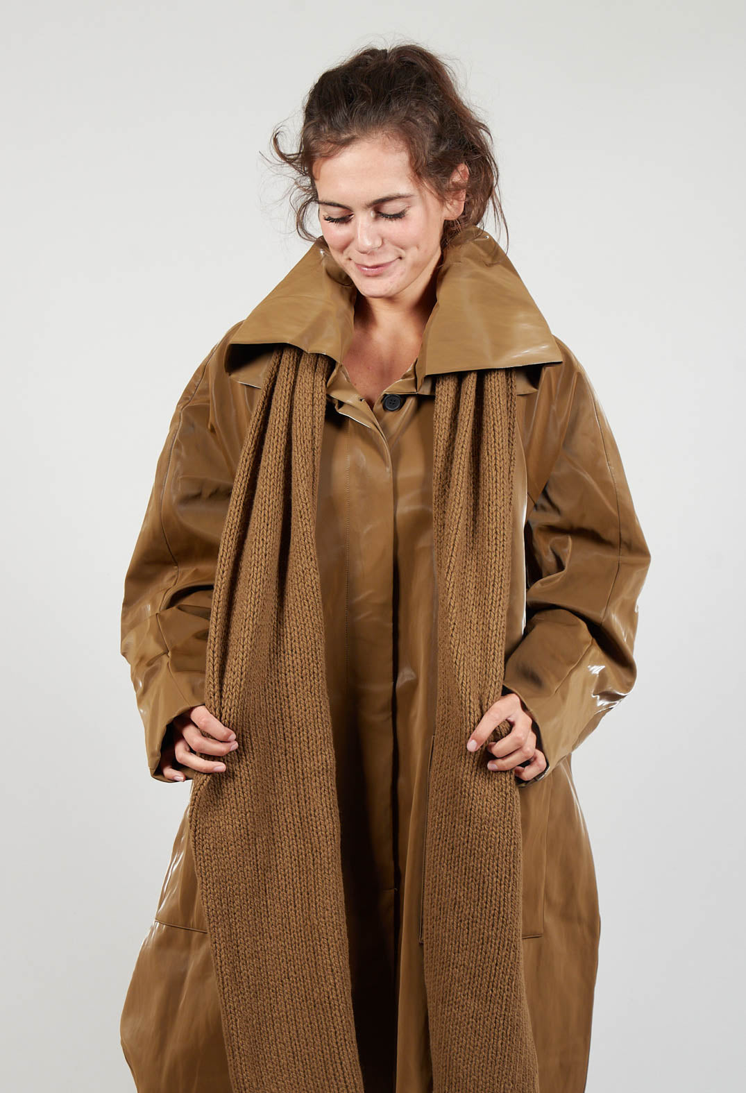 High Shine Coat with Scarf in Bronze
