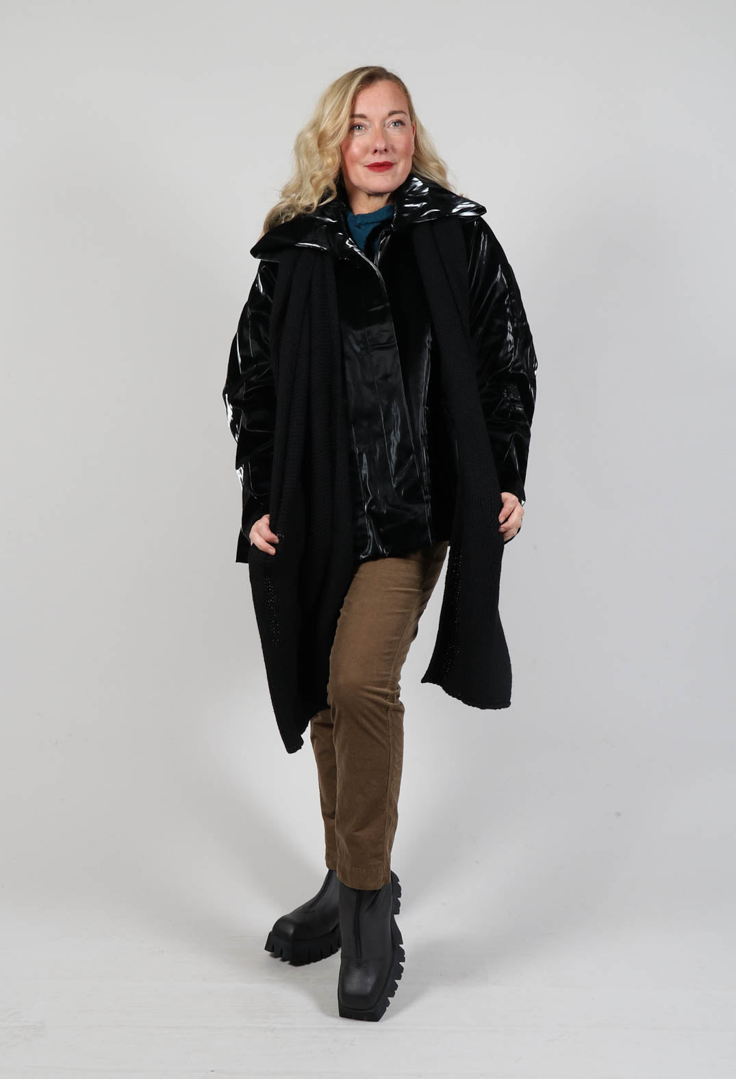 High Shine Jacket with Scarf in Black