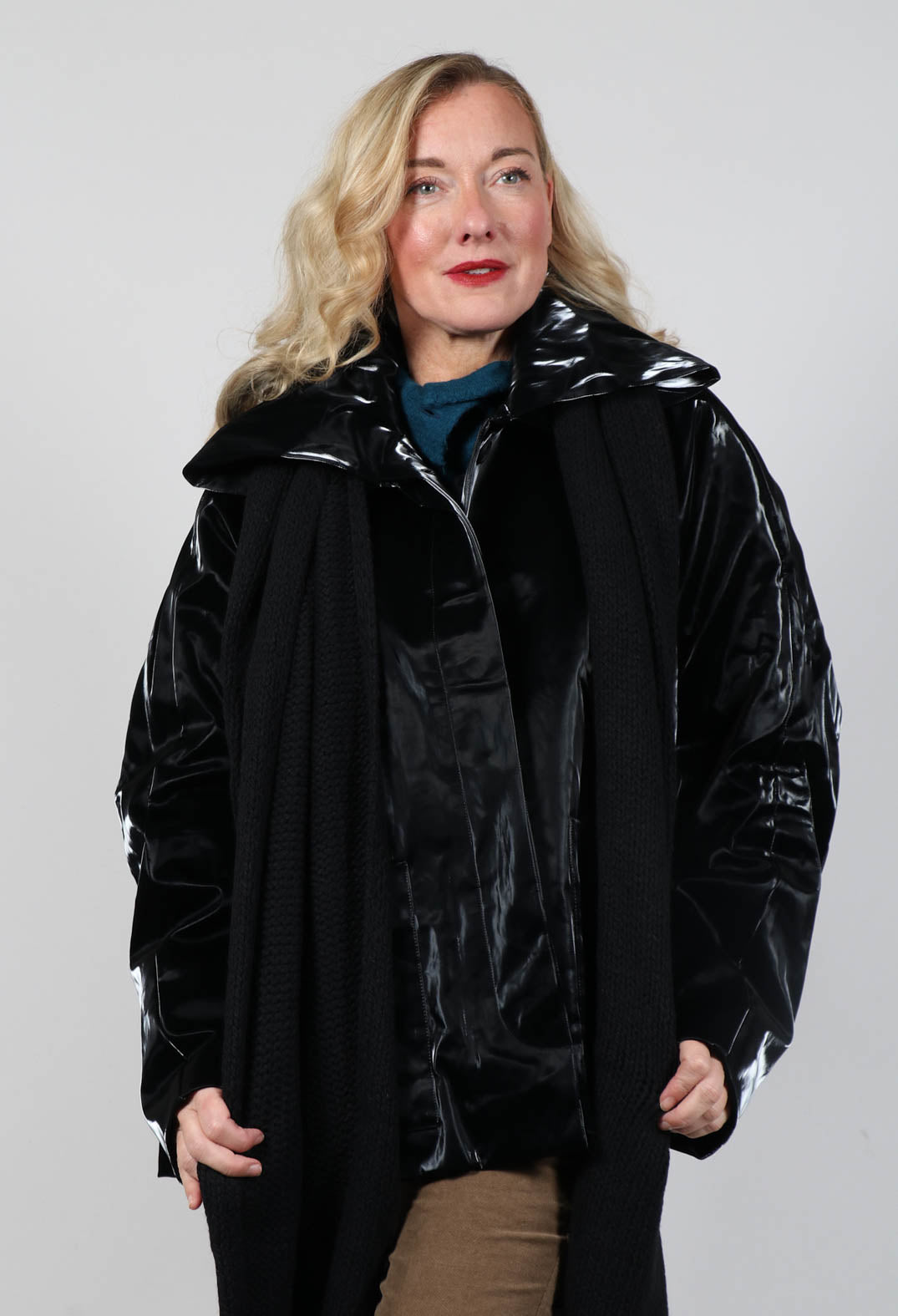 High Shine Jacket with Scarf in Black