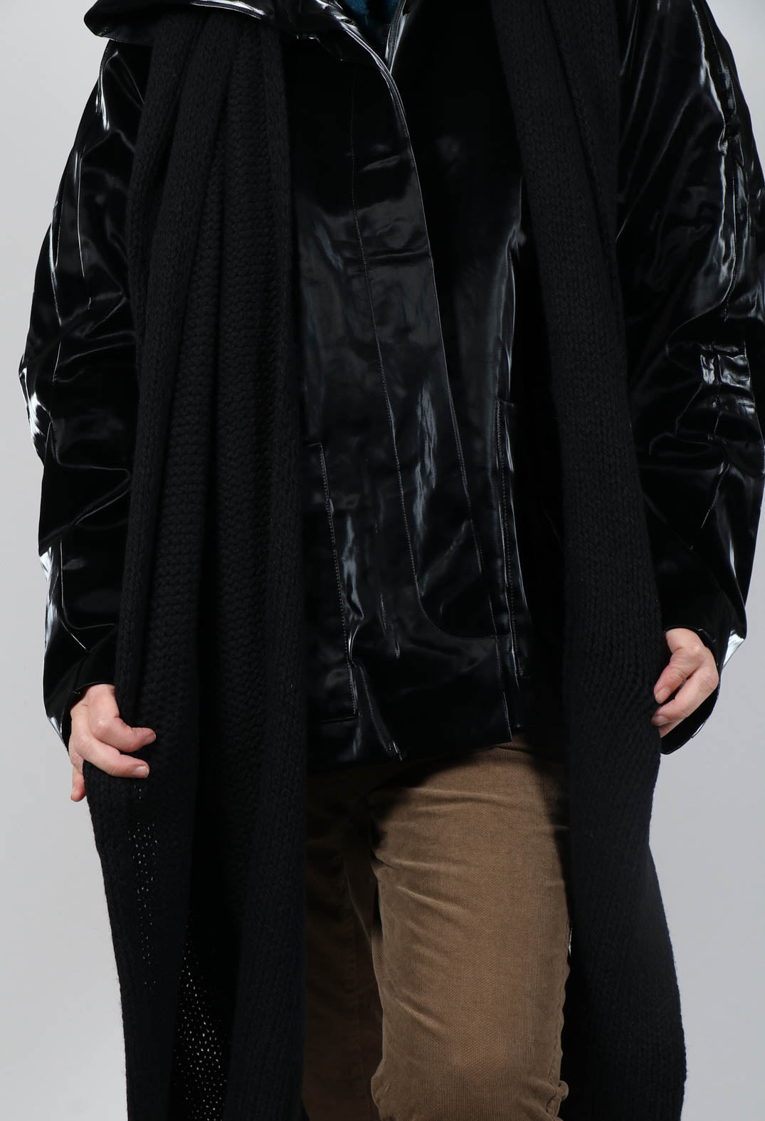 High Shine Jacket with Scarf in Black