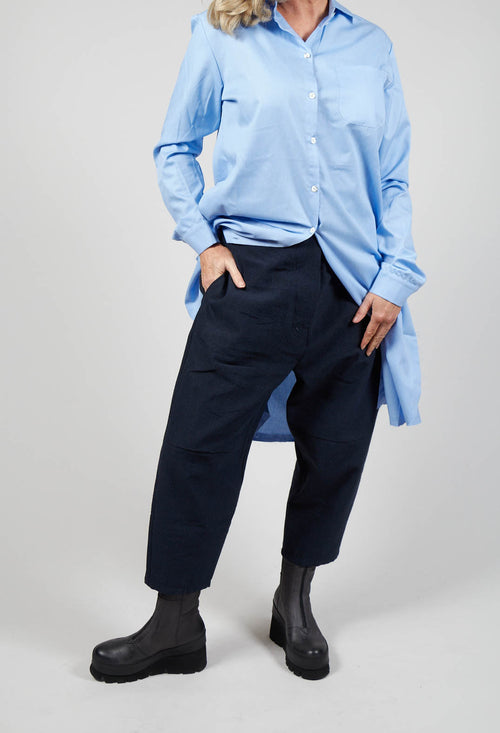 High Waist Trousers in Navy Blue