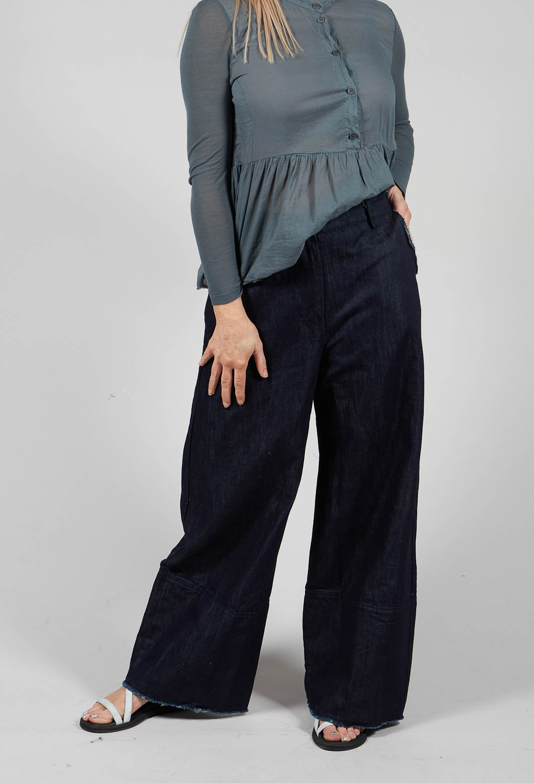 High-Waisted Trousers in Denim