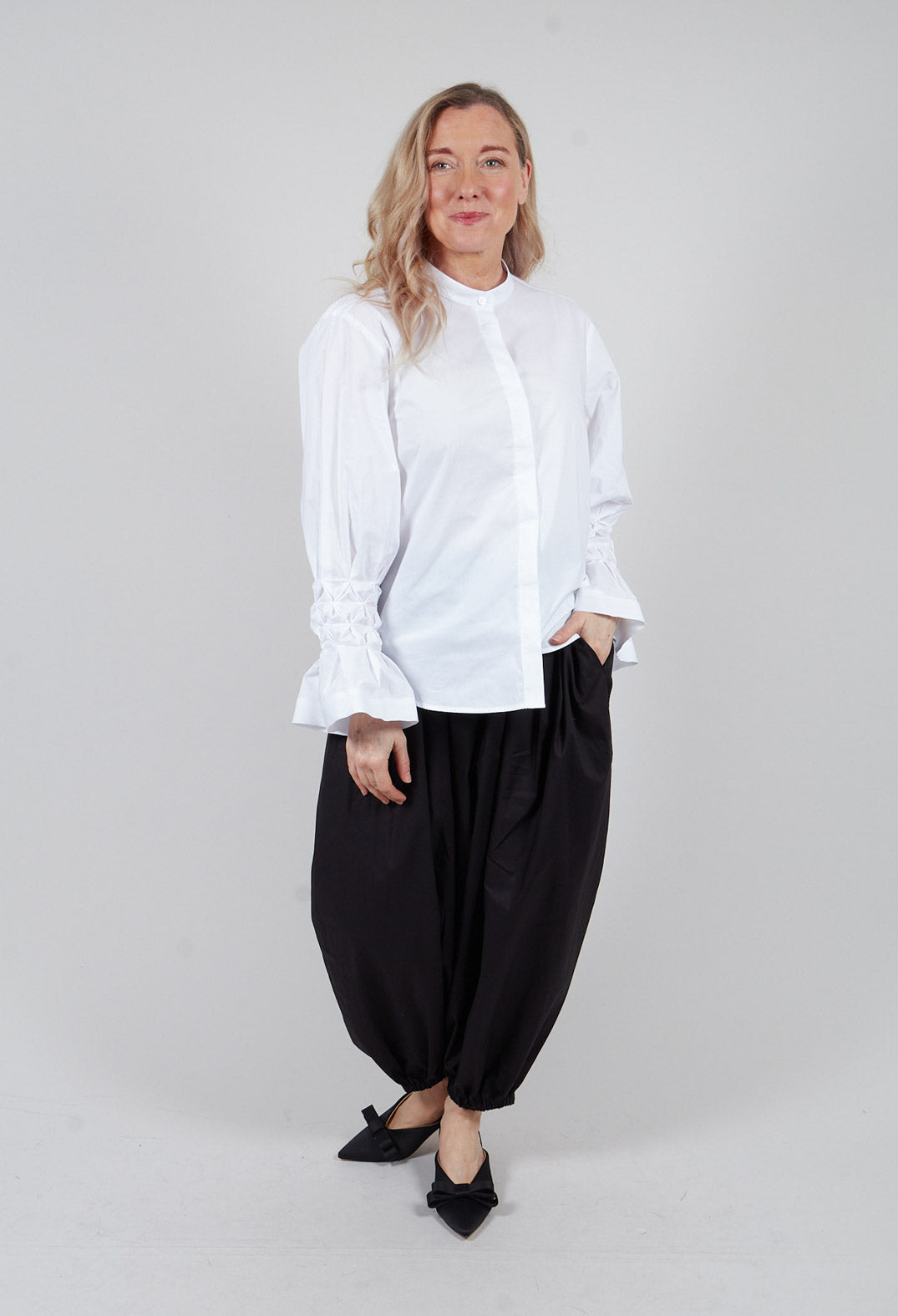 Honeycomb Cuff Shirt in Off White
