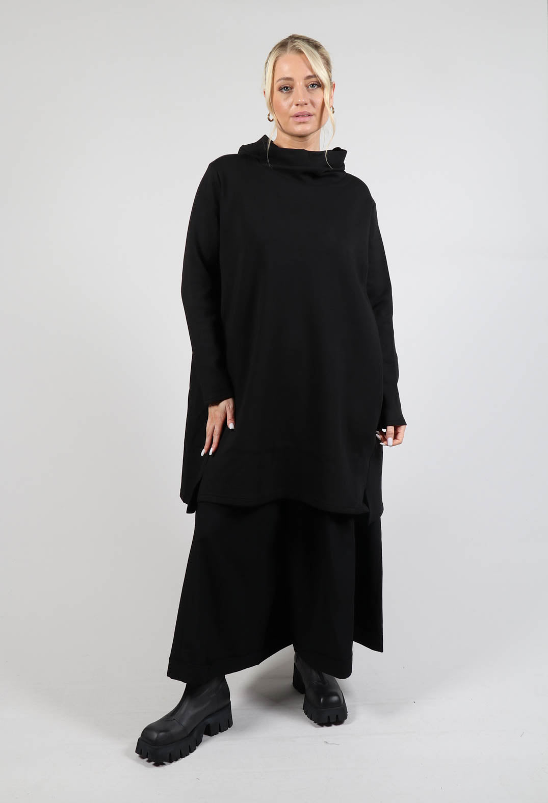 Hooded Jersey Dress in Black