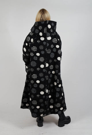 Hooded Oversized Fit Coat in Black with White Pois