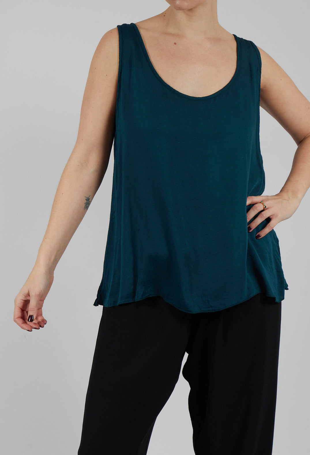 Sleeveless Satin Slip Top in Spruce