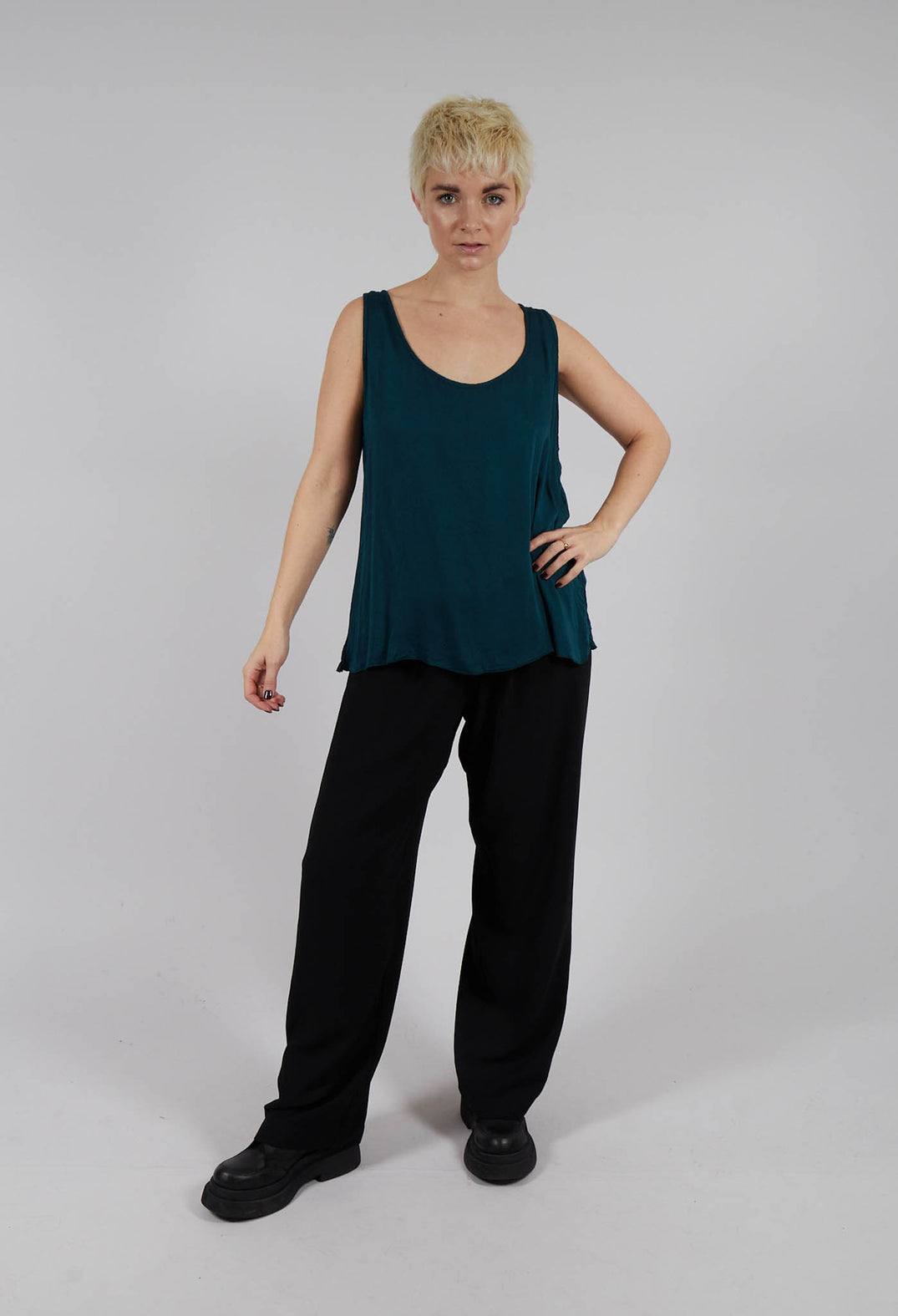 Sleeveless Satin Slip Top in Spruce