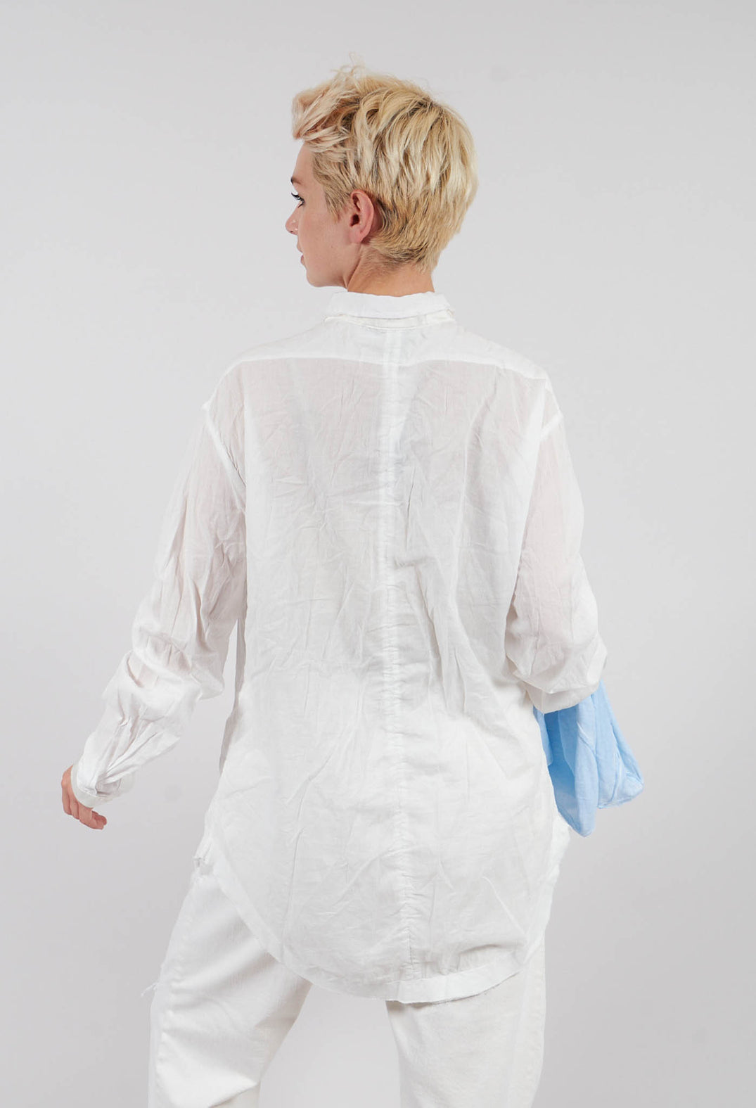 Long Shirt with Ruffle Shoulder Detail in White
