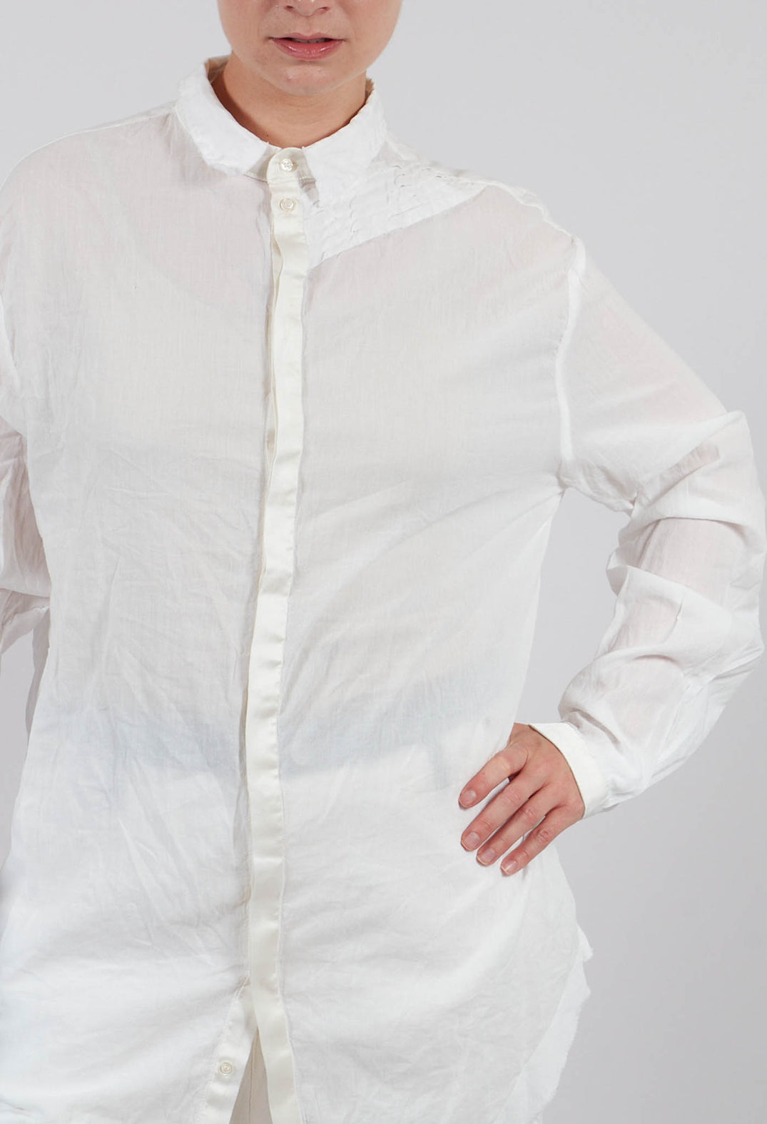 Long Shirt with Ruffle Shoulder Detail in White