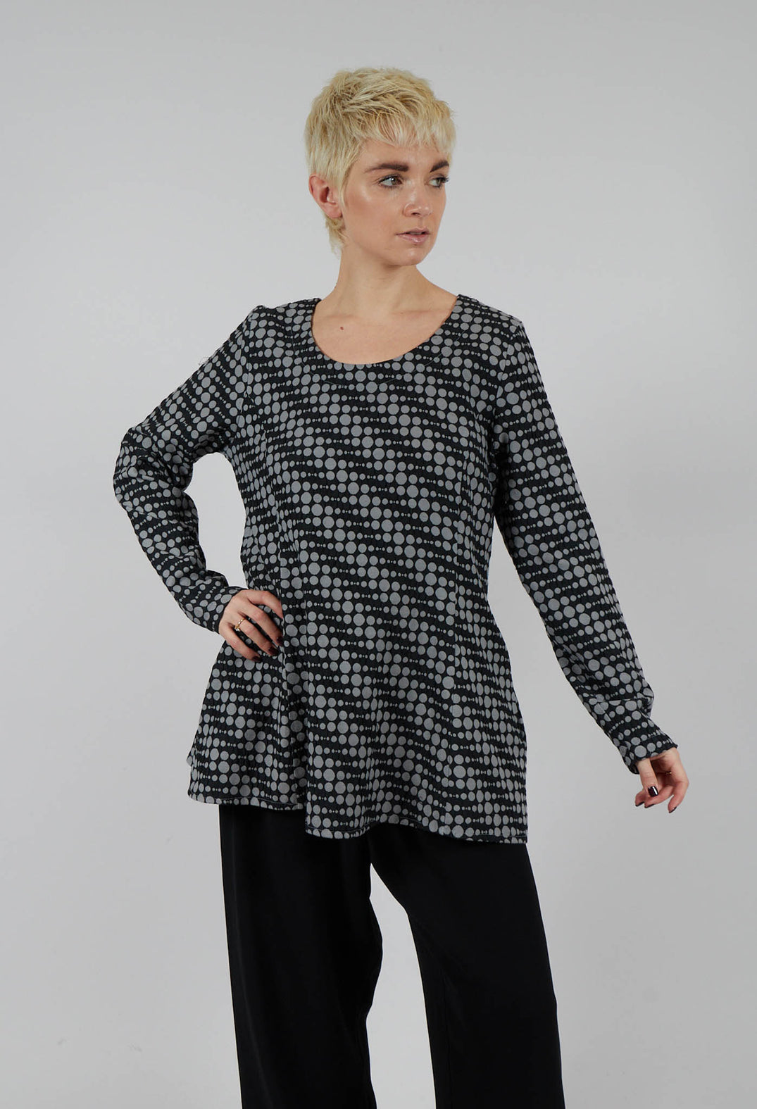 Spotty Jacquard Flared Tunic with Pockets in Silver