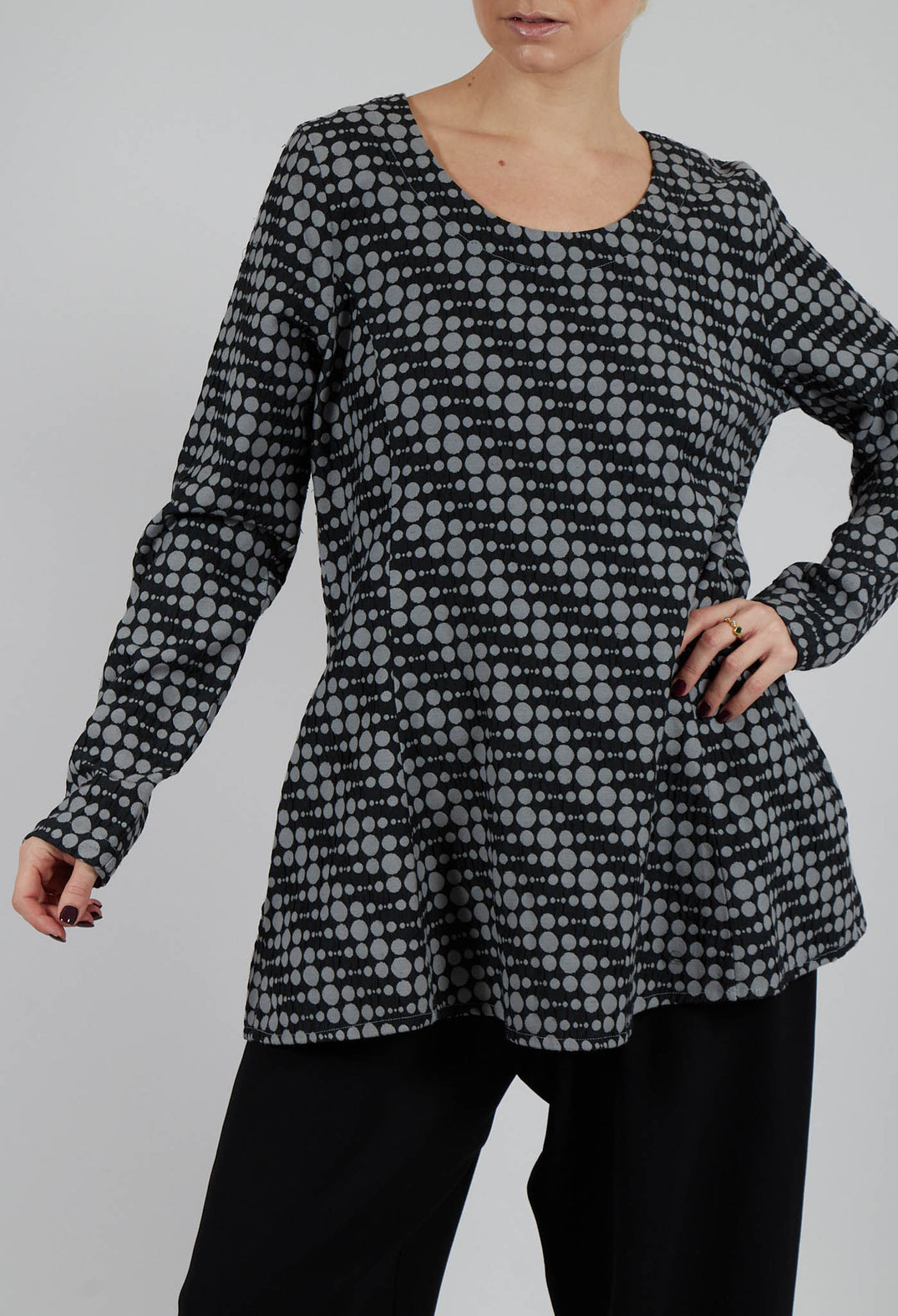 Spotty Jacquard Flared Tunic with Pockets in Silver