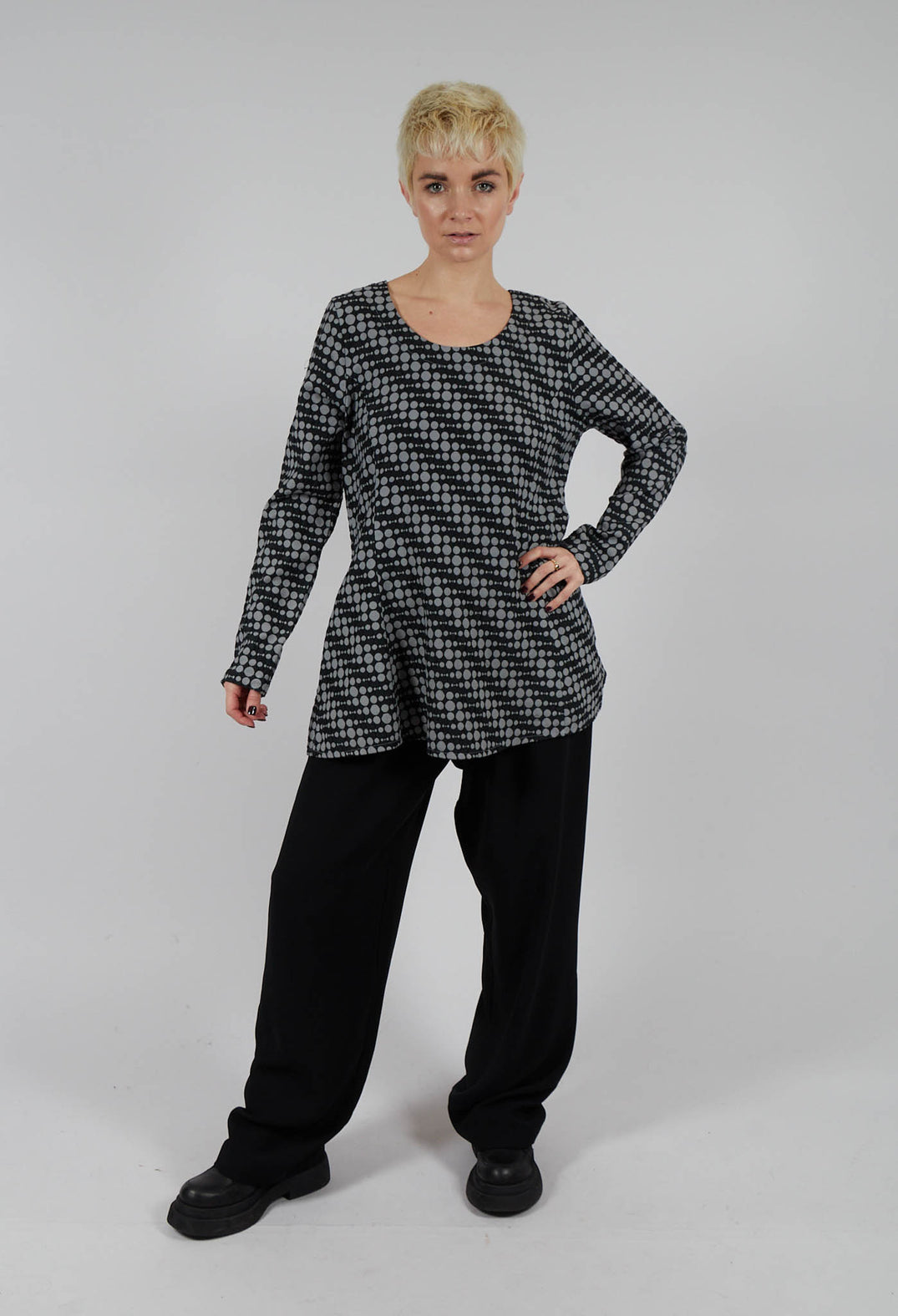 Spotty Jacquard Flared Tunic with Pockets in Silver