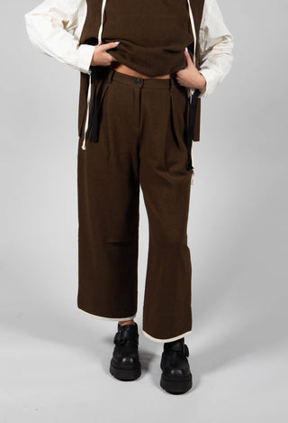 Pleated Trousers with Contrast Lining in Khaki