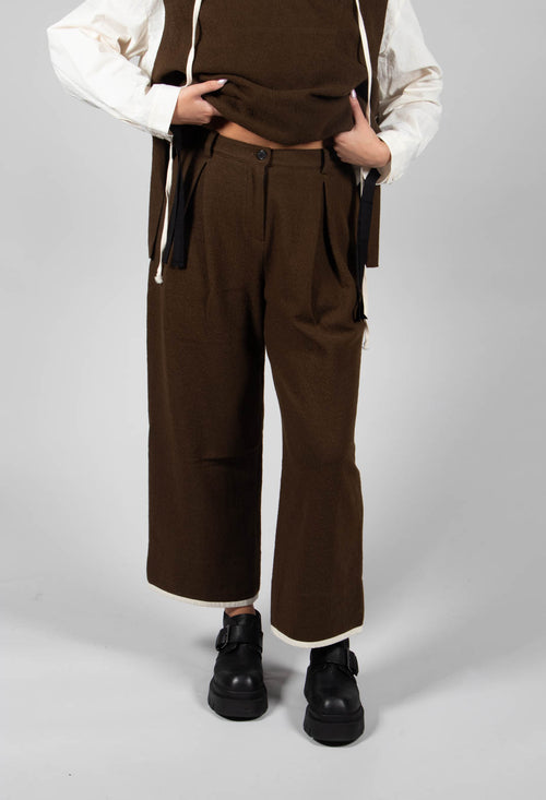 Pleated Trousers with Contrast Lining in Khaki