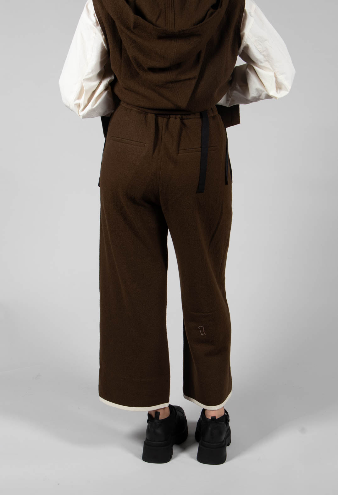 Pleated Trousers with Contrast Lining in Khaki