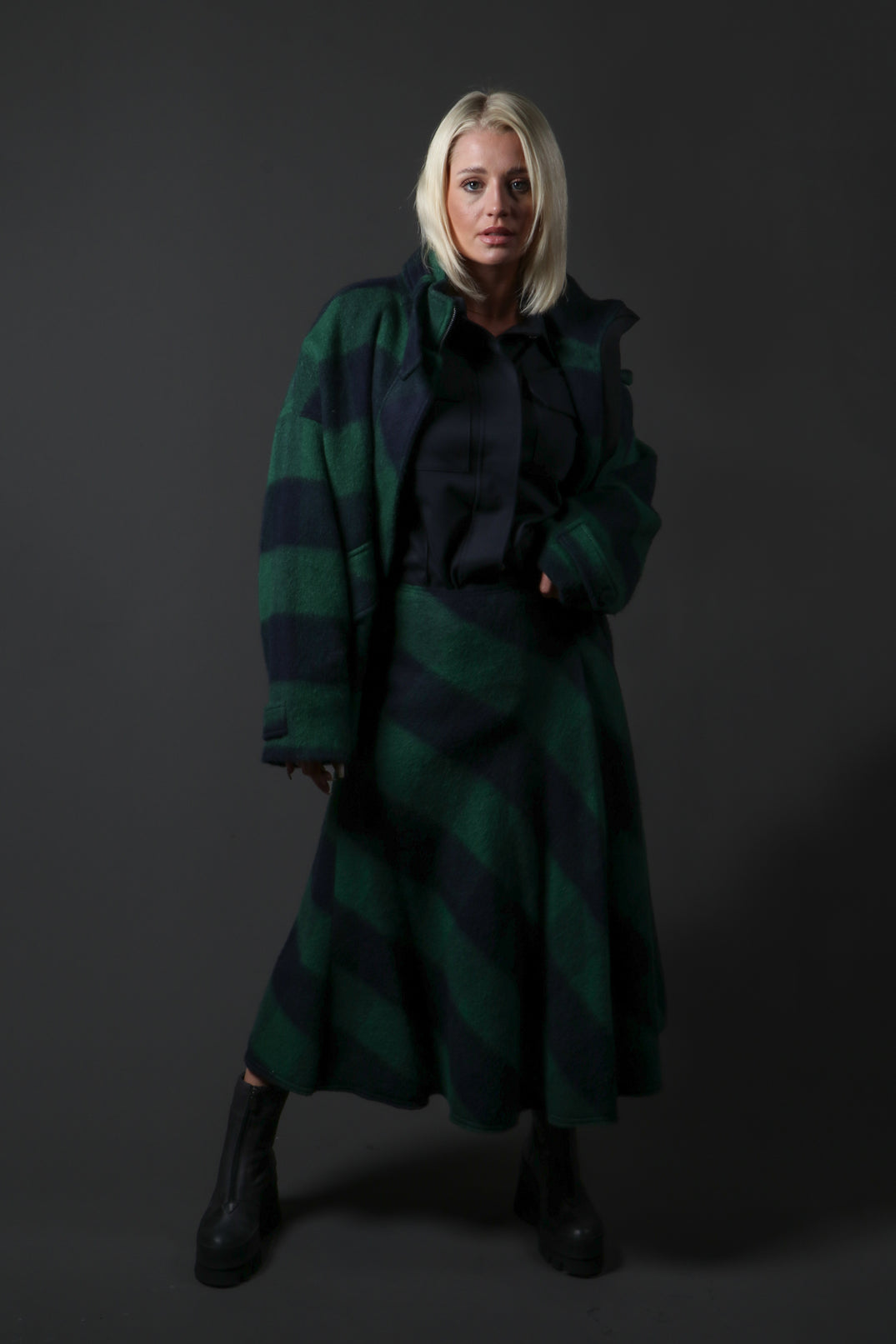 London Wool Check Skirt in Blue and Green